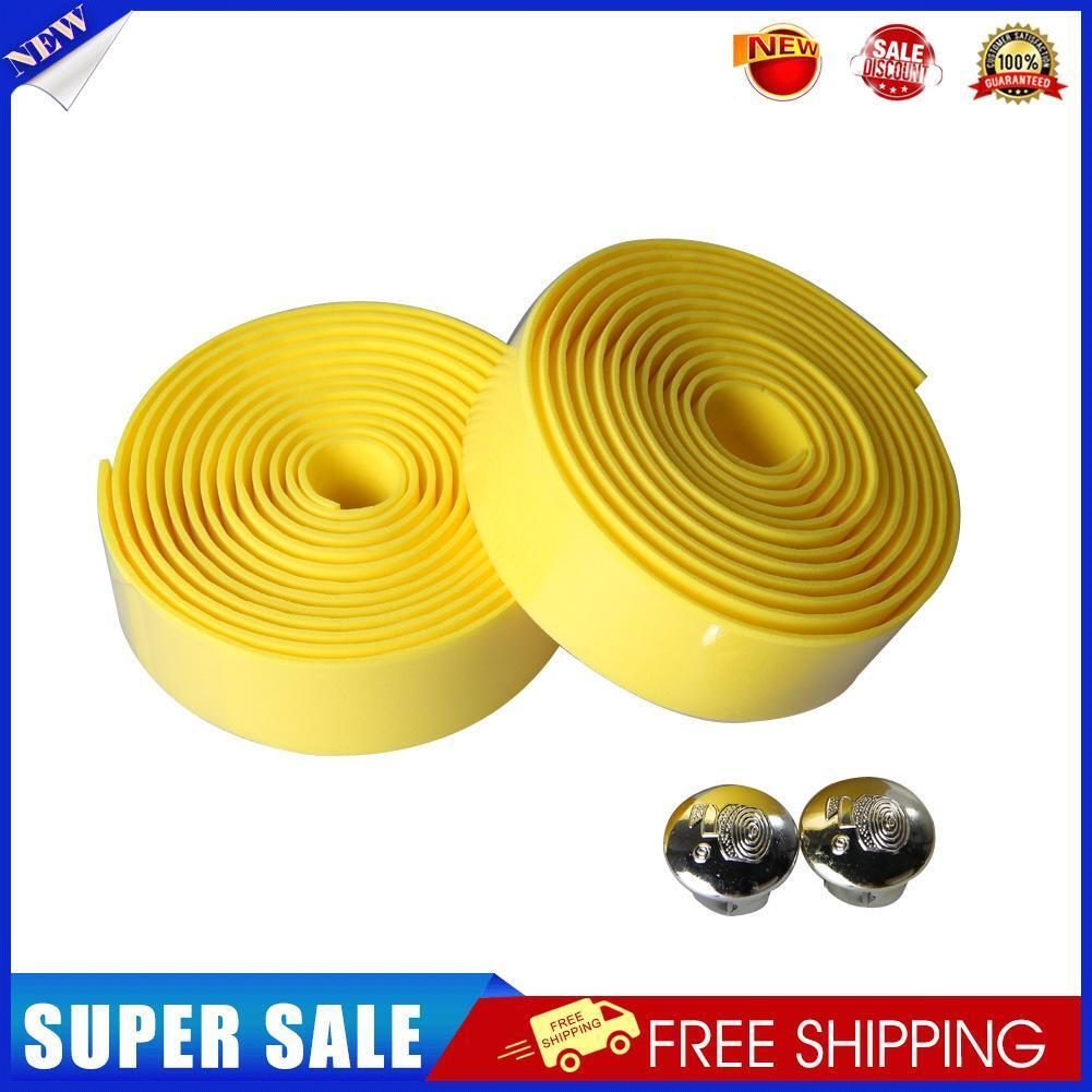 2PCS Cycling Road Bike Sports Cork Handlebar Tape+ 2 Bar plug yellow