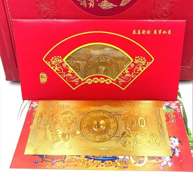 Chinese Zodiac New Year Tiger Metal Foil Note Collection with Red Money Envelope