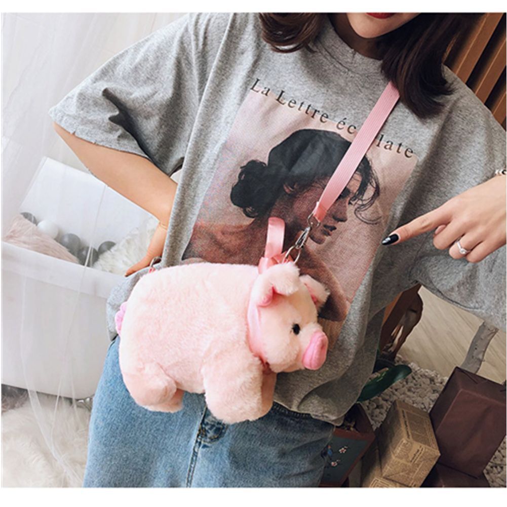 Bag Pink Pig Plush Bag Fluffy Plush Bag Soft Shoulder Bag Animal Crossbody Bag
