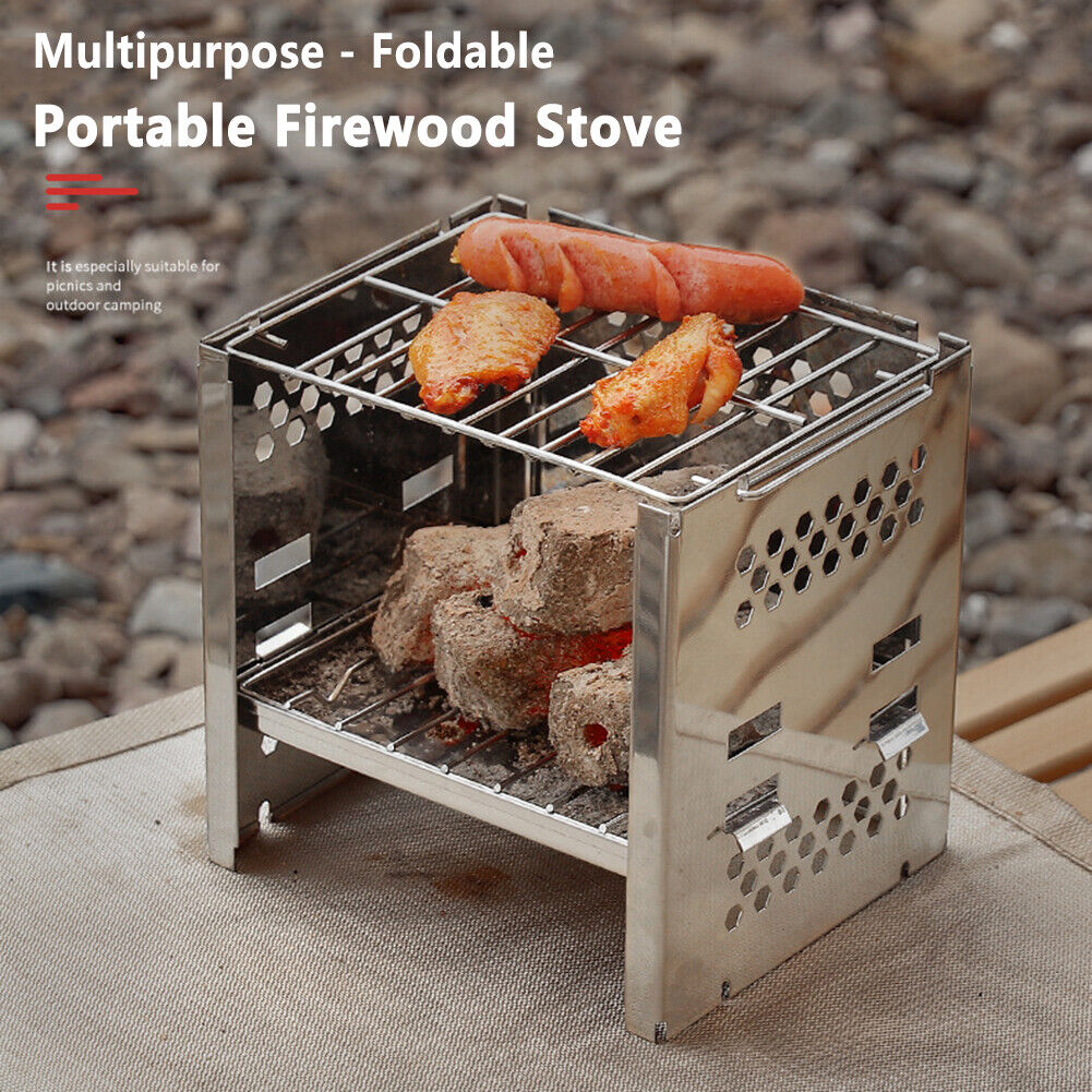 Camping Mini Folding Firewood Stove Double-Layer Charcoal Burning Stoves