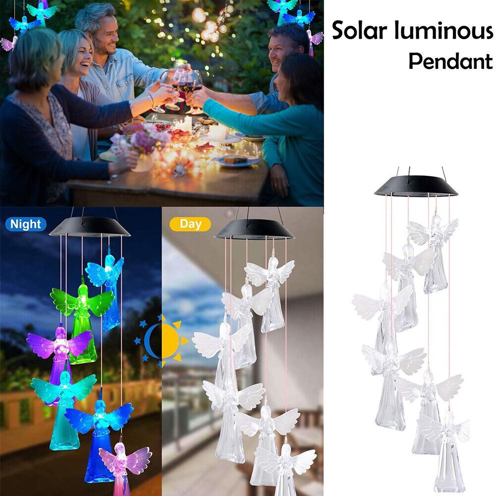 Solar Wind Chime Lamps Color Changing Angels Pendant Lights Garden Decor