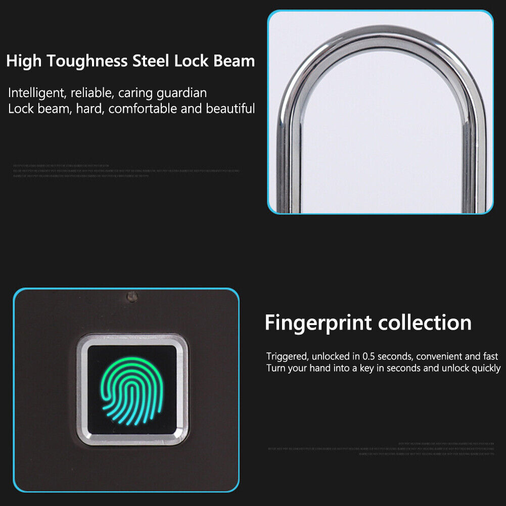 O10 Waterproof Smart Fingerprint Door Lock 0.5sec Unlock Padlock (Black)