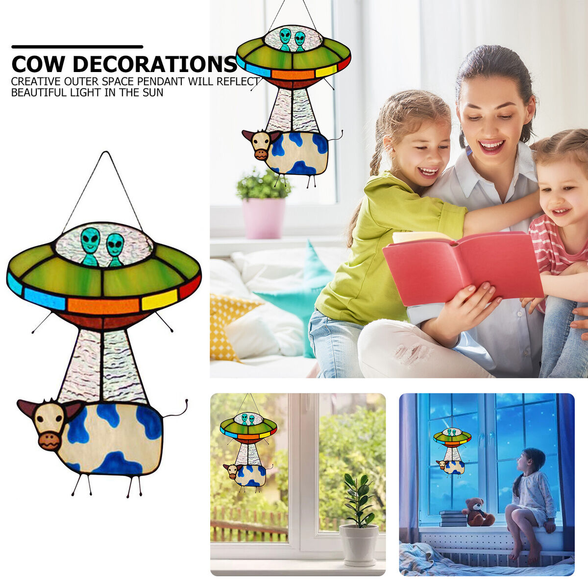 UFO Alien Cow Sign Cute Window  Hanger for Kids Bedroom Doors