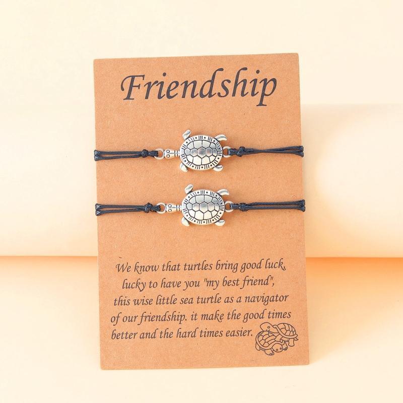 2 Pcs Good Friend Turtle Woven Card Bracelets Best Friend Matching Bracelets