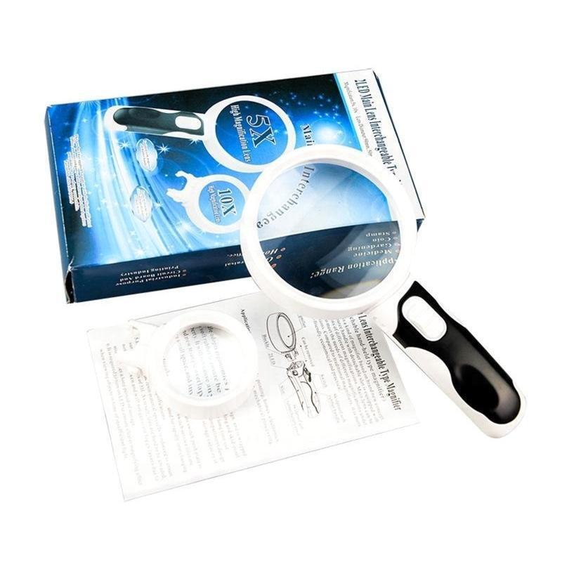2.5X/10X Magnifier LED Illuminated Handle Reading Magnifying Glass for Elders