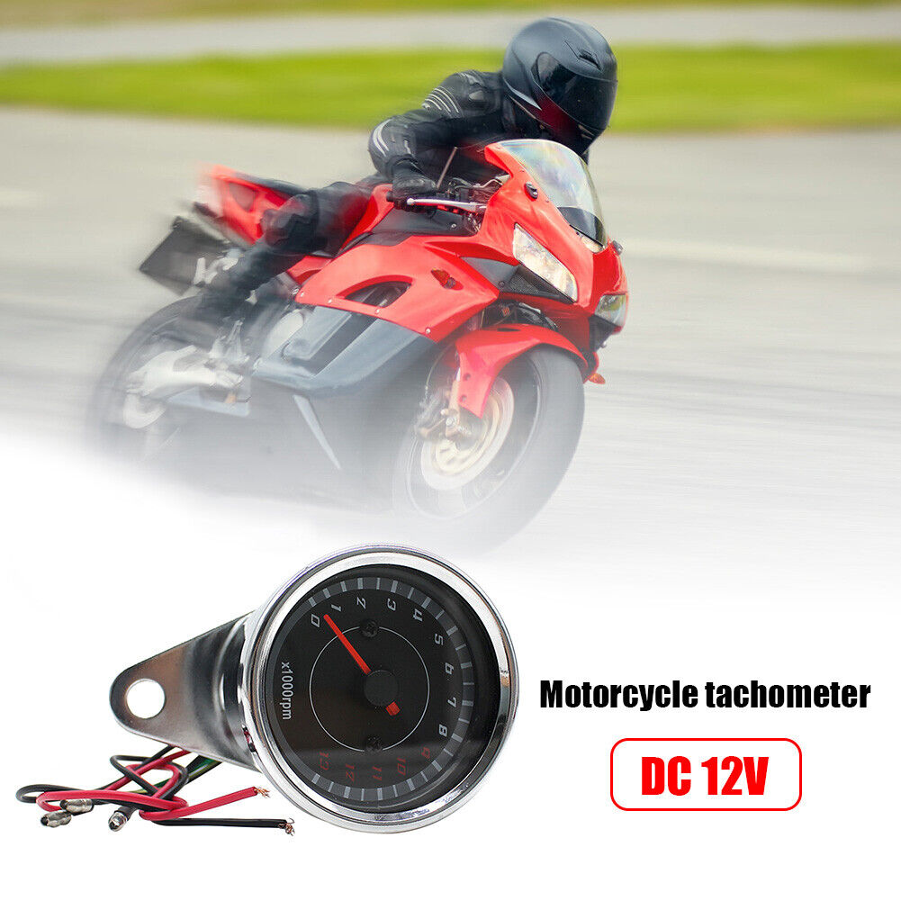 12V Motorcycle Tachometer Blue LED Backlit Analog RPM Gauge REV Counter