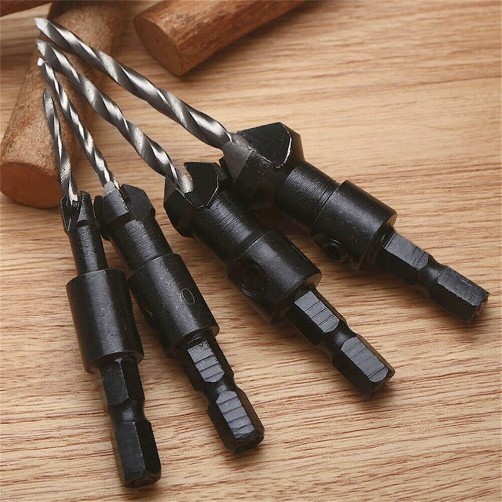 4Pcs HSS #6 #10 #13 #16 Woodworking Drill Bits Kit Countersink Tool Quick Change