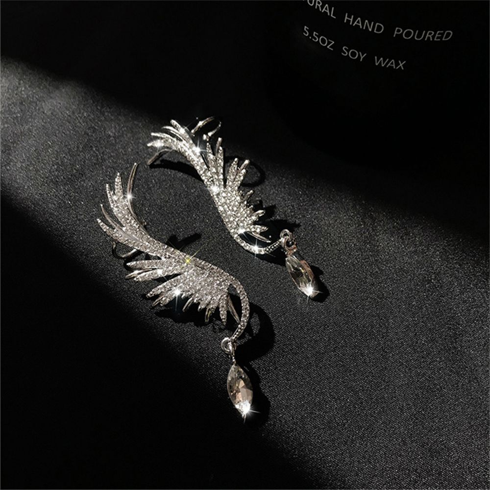 Earrings Zircon Dangle Drop Ear Clip Ear Stud Rhinestone Angel Wings Earrings