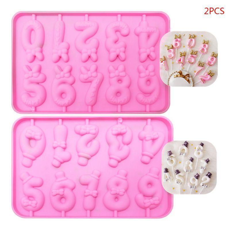 2pcs/set 0-9 Numbers Silicone Lollipop Cookie Mold Chocolate Cake Decorating DIY