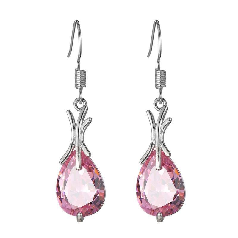 Sparkling Fish Hook Dangle Earring Pink Gem Pendant Earring Women Girl Jewelry