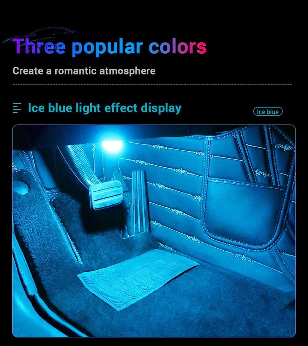 4 Pcs Ice Blue LED Foot Light 12V Car Interior Ambient Lamp Decorative Lights