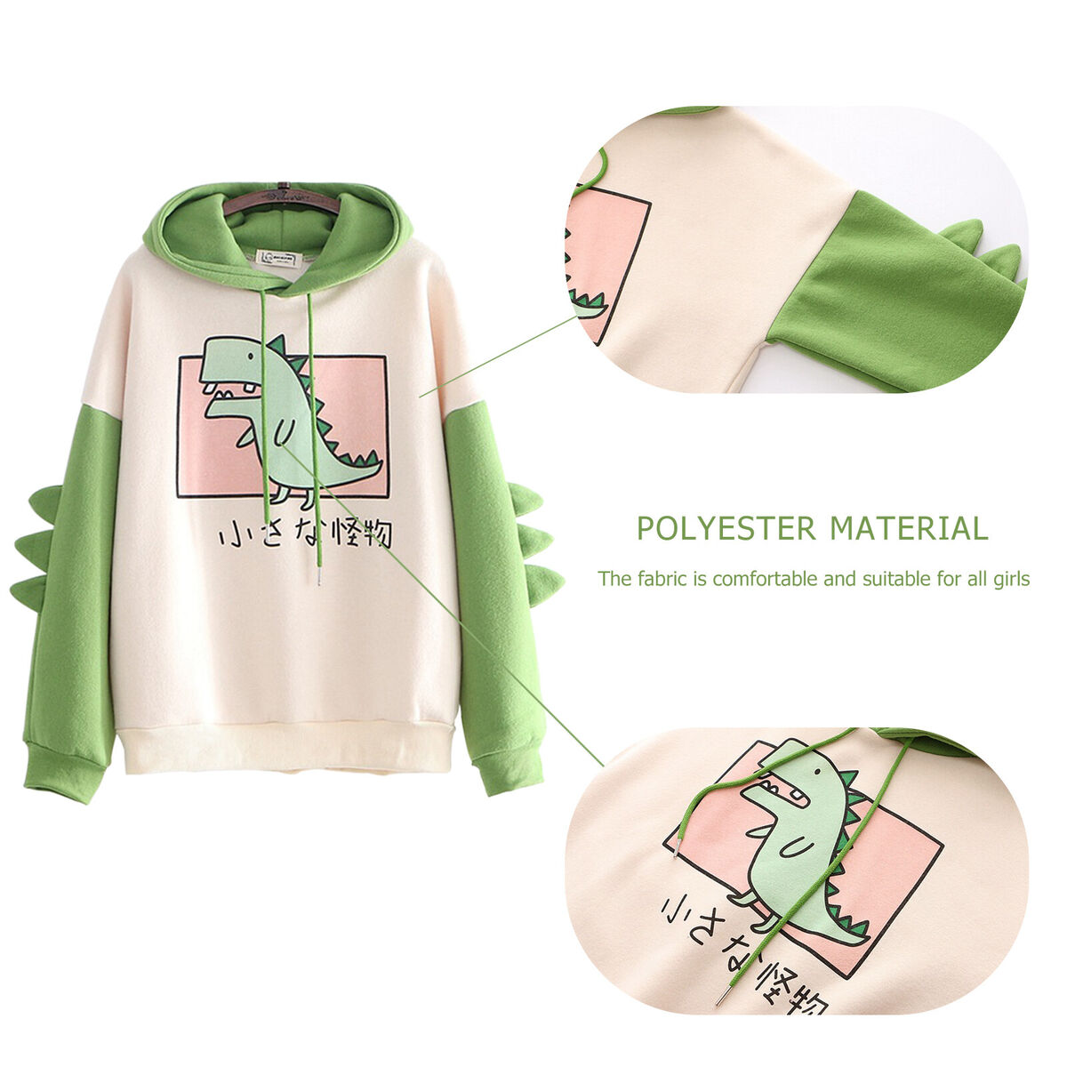Women Teen Dinosaur Hoodies, Cute Animal Hooded Sports Sweatshirt (S)