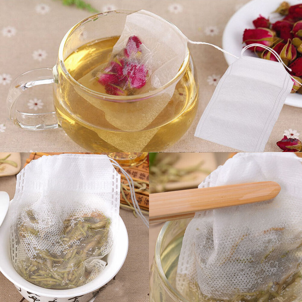 100pcs Empty Teabags String Heat Seal Filter Paper Herb Tea Bag 5.5 x7CM