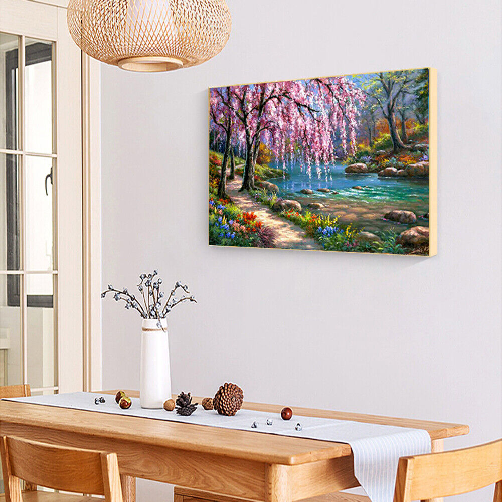 Full Square Drill Cross Stitch River Tree Embroidery Diamond Painting Craft