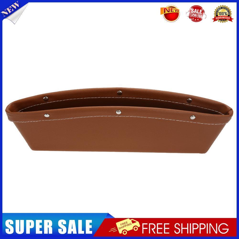 PU Leather Catcher Box Car Seat Slit Storage Pocket (Brown)