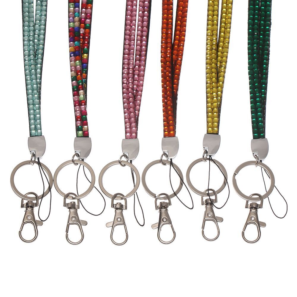 Rhinestone Card Holder Retractable Hanging Rope Lanyard Neck Strap Necklace
