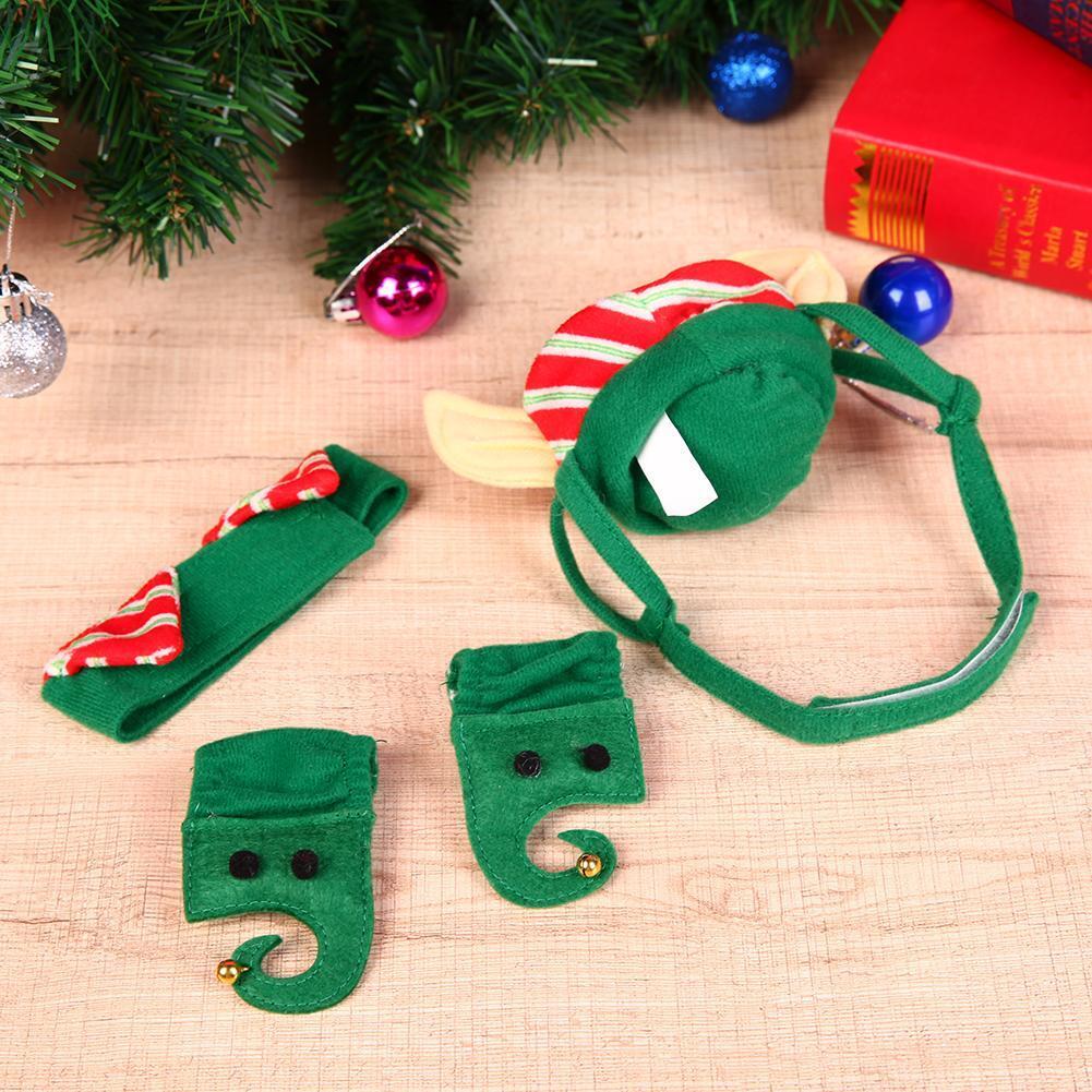 4pcs Pet Hat Set Warm Dogs Cats Christmas Green Hat+Necklace+Feet Sleeve