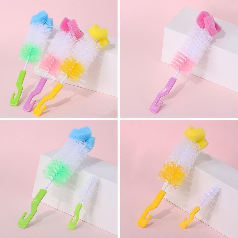 2PCS Home Head Washing Spout Cup Rotating Clean Sponge Bottle Brush Baby Nipple