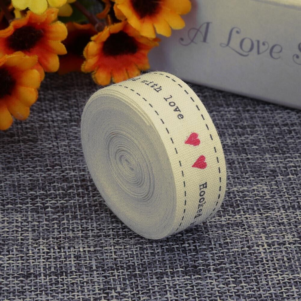 5 Yards/Lot Hooked With Love Printed Cotton Ribbons DIY Sewing Label Tags