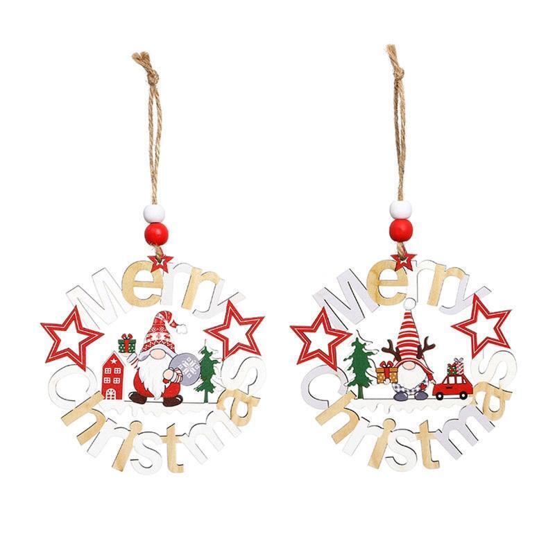 Christmas Wooden Wreath Pendants Set of 2 Creative Hanging Wood Crafts