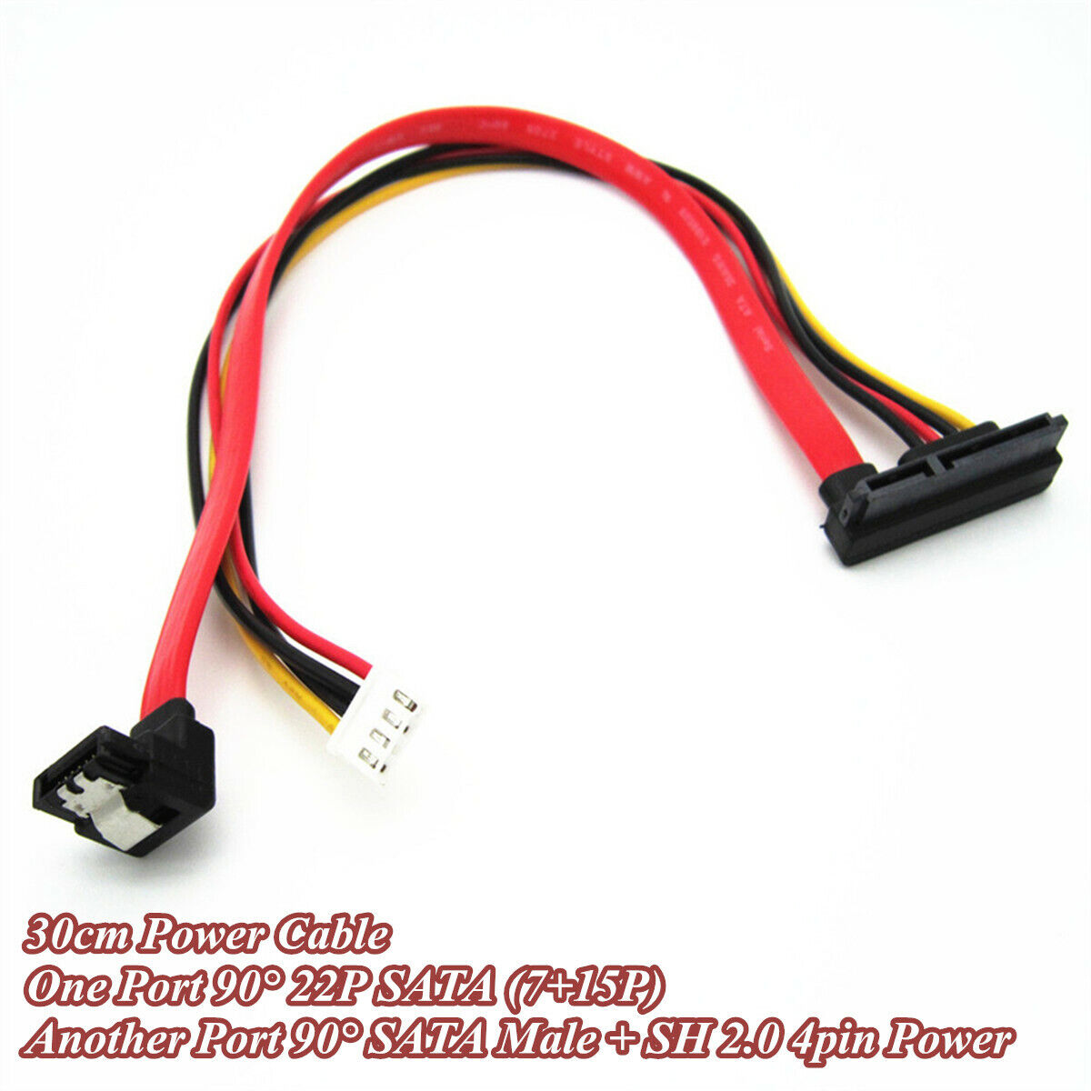 30cm 90° 22P SATA 7+15P 22pin to SH 2.0 4pin SATA HDD Hard Disk Data Power Cable