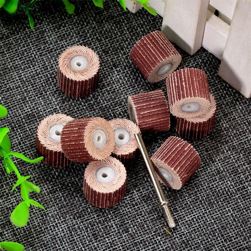 10Pcs 15mm Grinding Buffing Polishing Sandpaper & Mandrel Shank Rotary Tool
