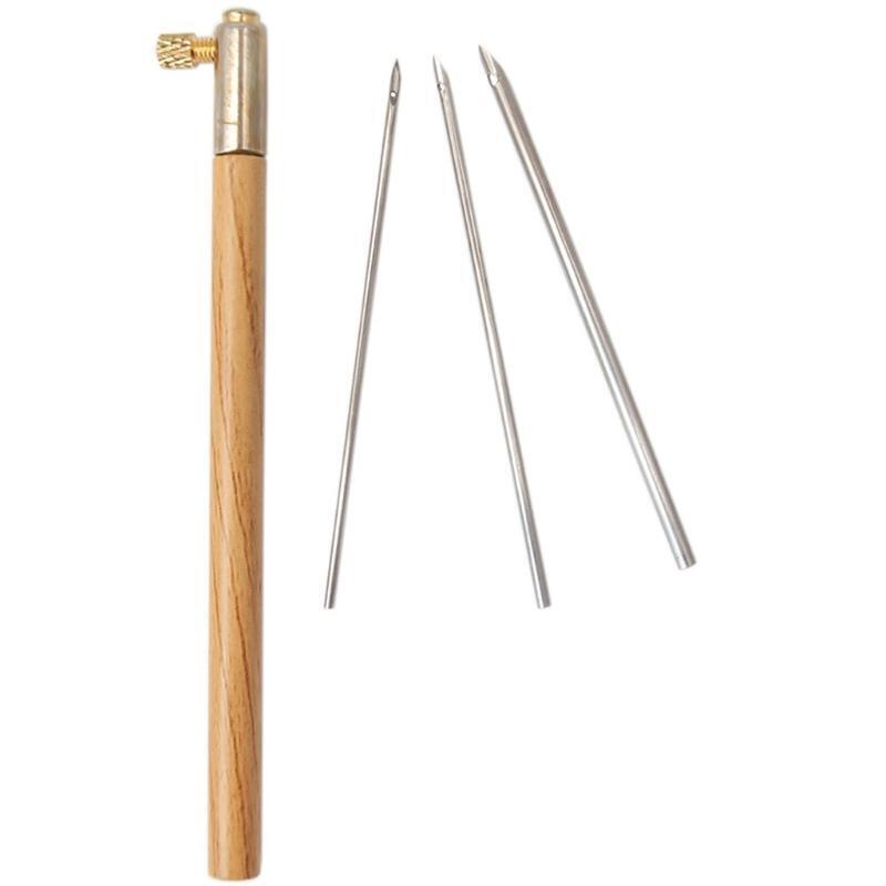 Wooden Handle Punch Poke Needles Embroidery Pen Wire Guide Sewing Weaving Tools