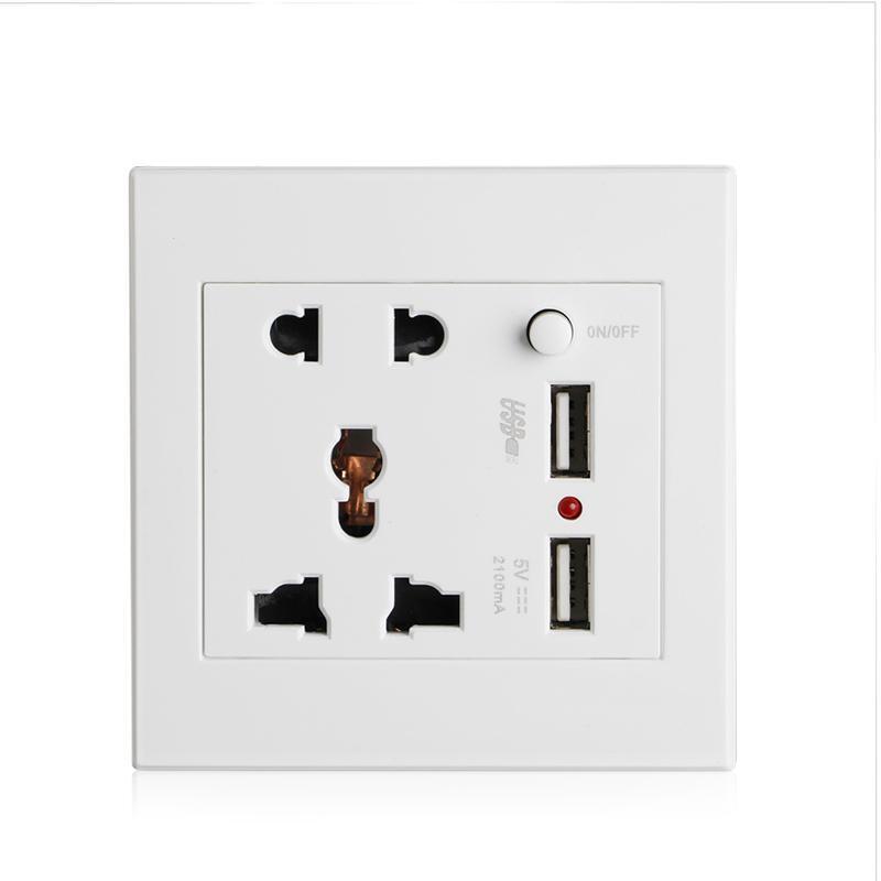 Socket+2 USB+Switch Wall Socket Charger AC/DC Power Adapter Plug Outlet Panel