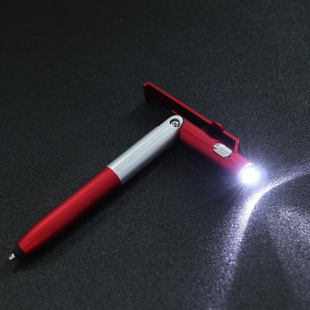 Multifunction Ballpoint Pen Folding LED Light Mobile Phone Stand Pen (Red