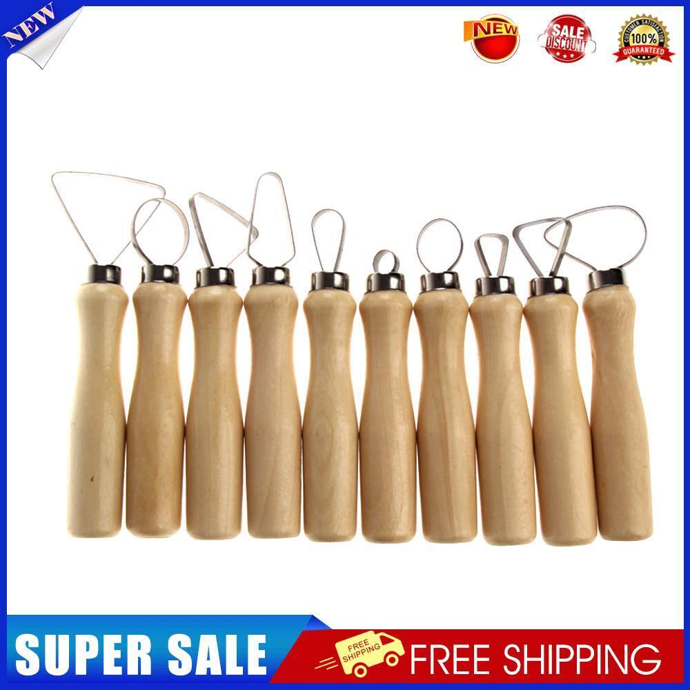 10 Pcs Wood Pottery Clay Sculpture Loop Tool with Stainless Steel Flat Wire