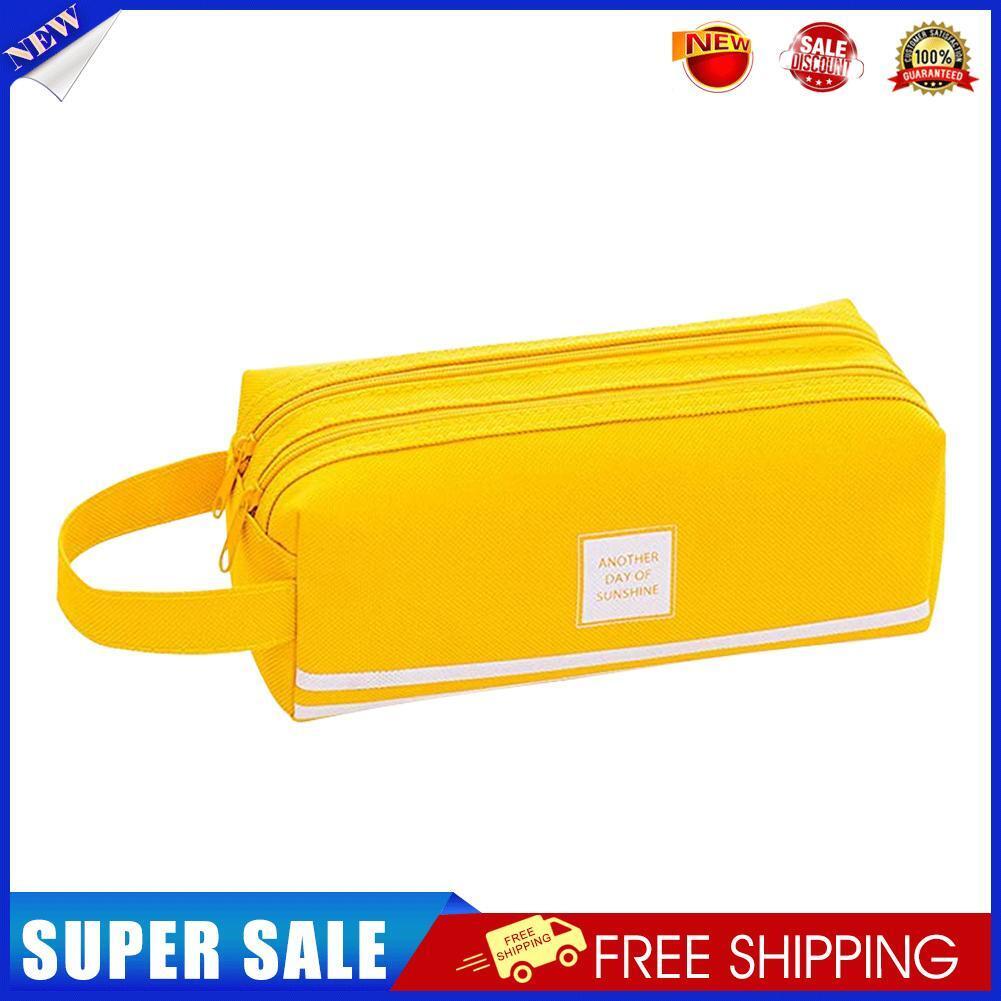 Korean Large Capacity Pencil Case Bags Zipper Solid Stationery Box (Yellow)