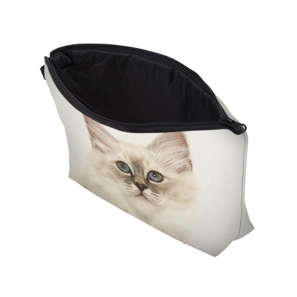 Cute Women Pet Cat Print Clutch Comestic Storage Pouch Makeup Bag Casual (F