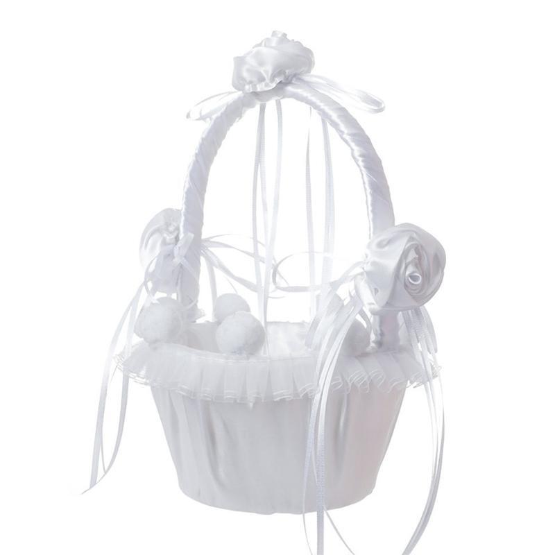 Flower Girl Basket - Wedding Flower Basket with Elegant Satin Fairy Lace Edges