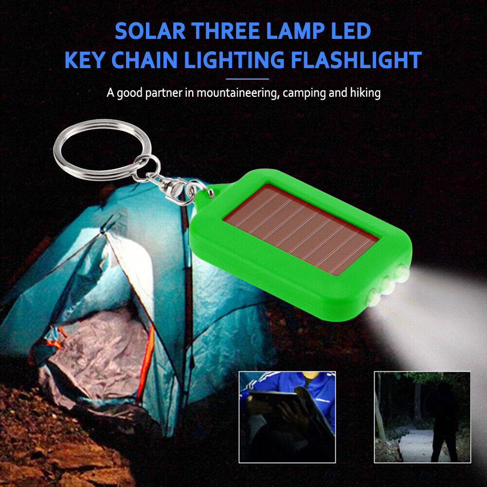 Mini Portable Solar 3 LED Light Keychain Camping Torch Flashlight (Green)
