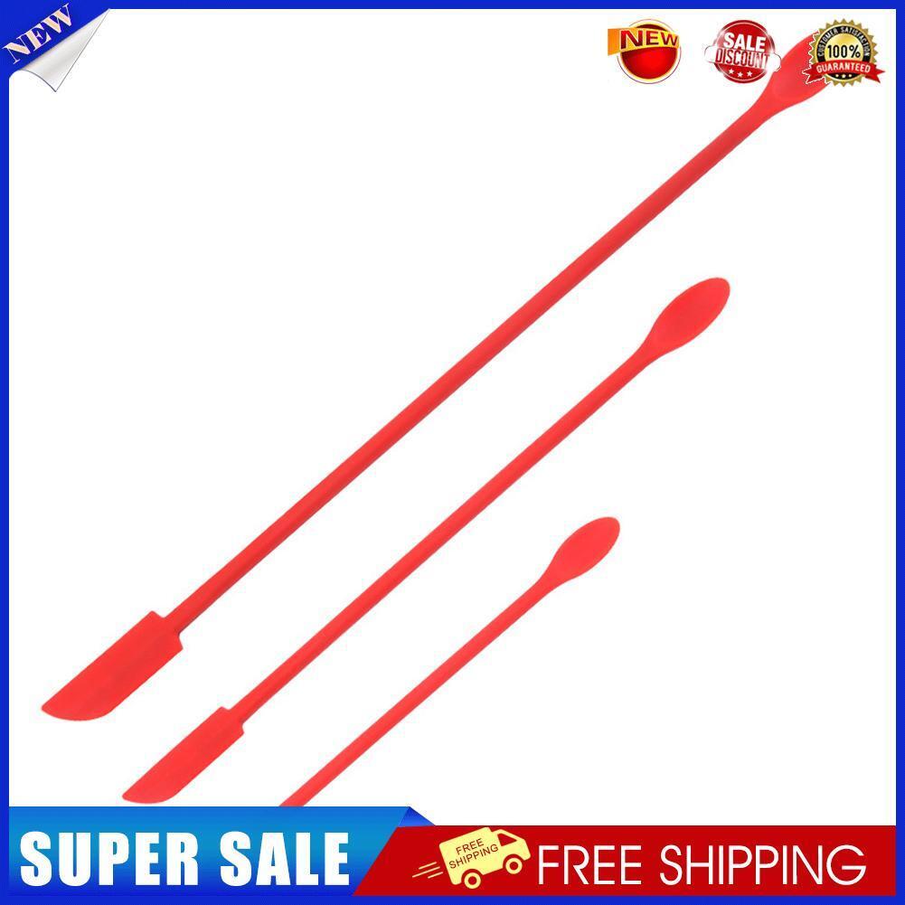 3pcs Mini Silicone Double Headed Spatula Set Cooking Jam Tip Scrapers (Red)