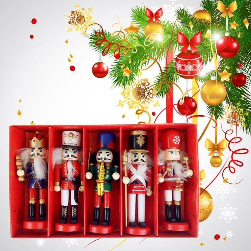 5pcs 12cm Wooden Nutcracker Puppet Drawing Walnuts Soldier Christmas Decorations