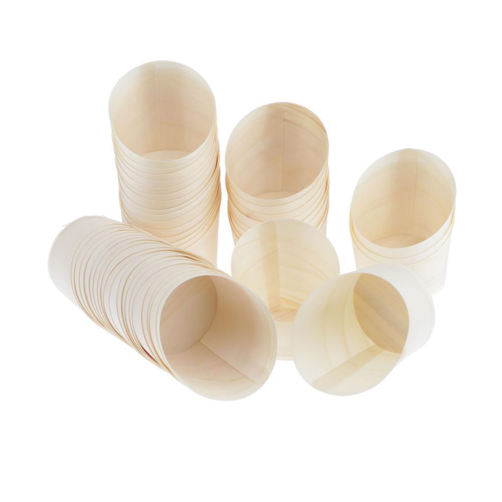 50-Pack Mini Disposable Wood Oblique Mouth Cups Party Tableware Supplies