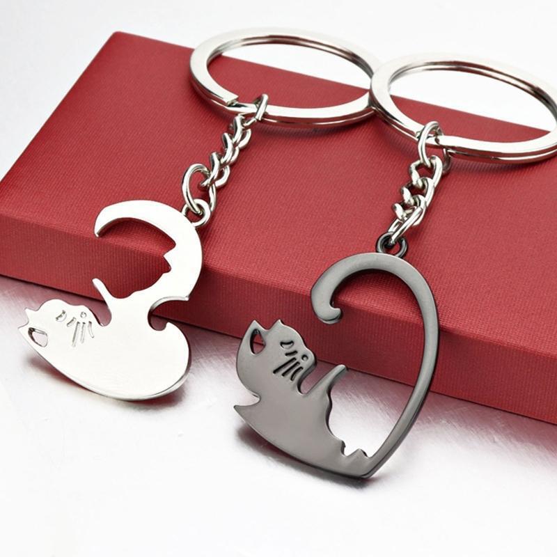Couple Keychain Cute Black White Matching Puzzle Cat Animal Pendant Keyring Gift