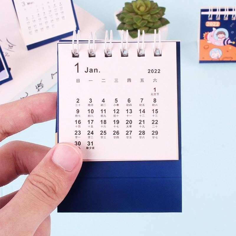2022 Cartoon Calendar Mini Decorative Calendar 360 Flipping Writable Portable