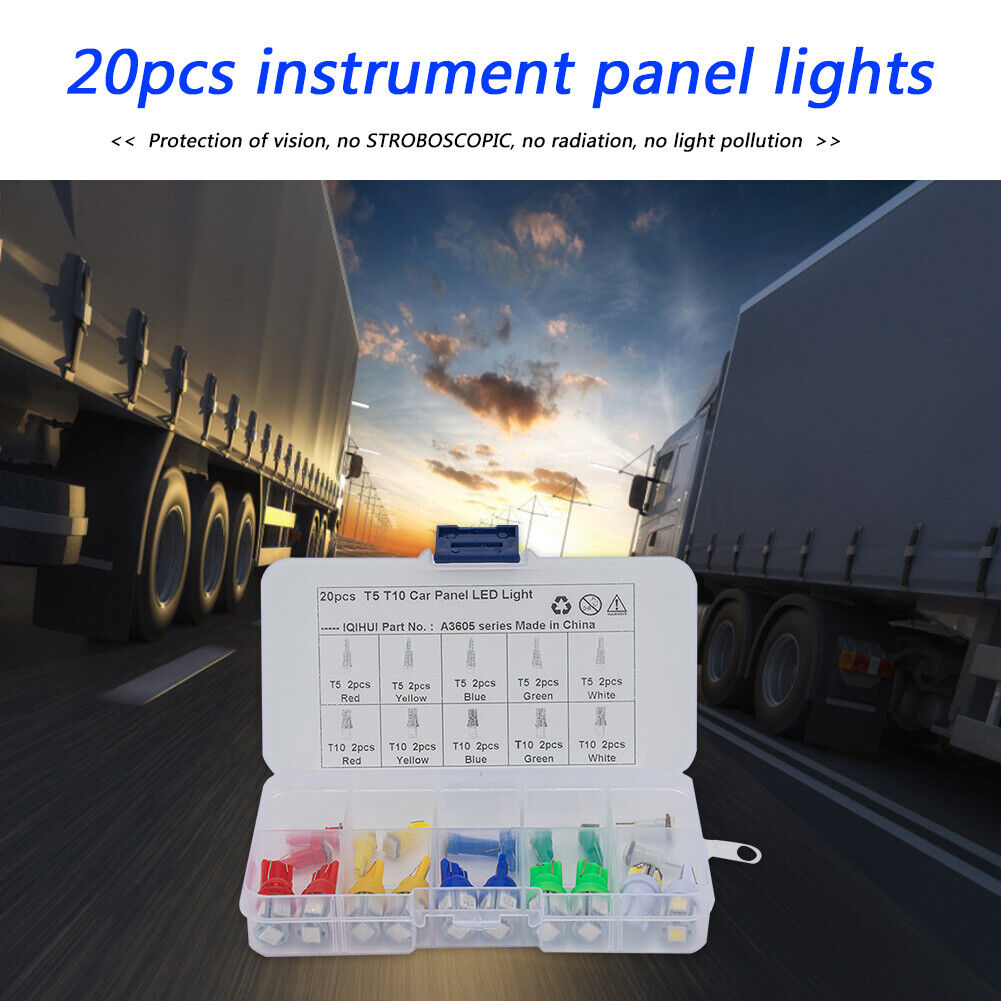 20pcs Assorted T5 T10 LED Bulbs for Car Motorcycle Instrument Cluster Light