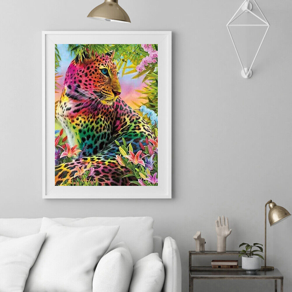 DIY Color Panther Animal Full Drill Round Diamond Painting Kit Room Decor