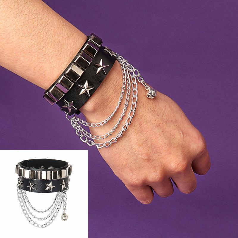 Gothic Rive Buckle Gothic Bracelet PU Leather Bracelet Spikes for Men Woman