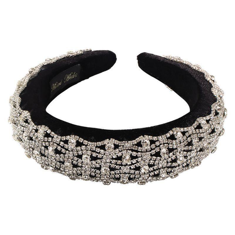 Sponge Padded Jewelry Headband Glitter Wavy Rhinestone Chain Velvet Hair Hoop