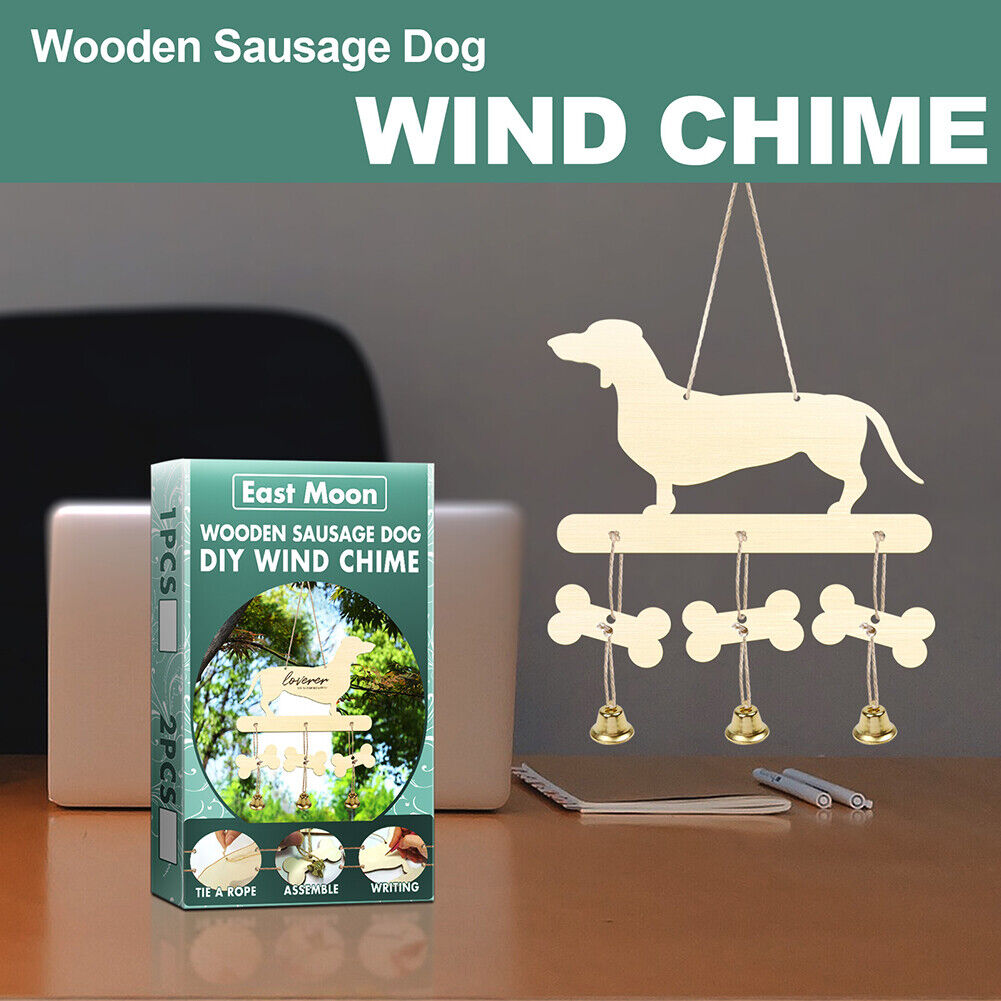 Wooden Dachshund Wind Chimes Bells DIY Pendant Balcony Outdoor Home Decor