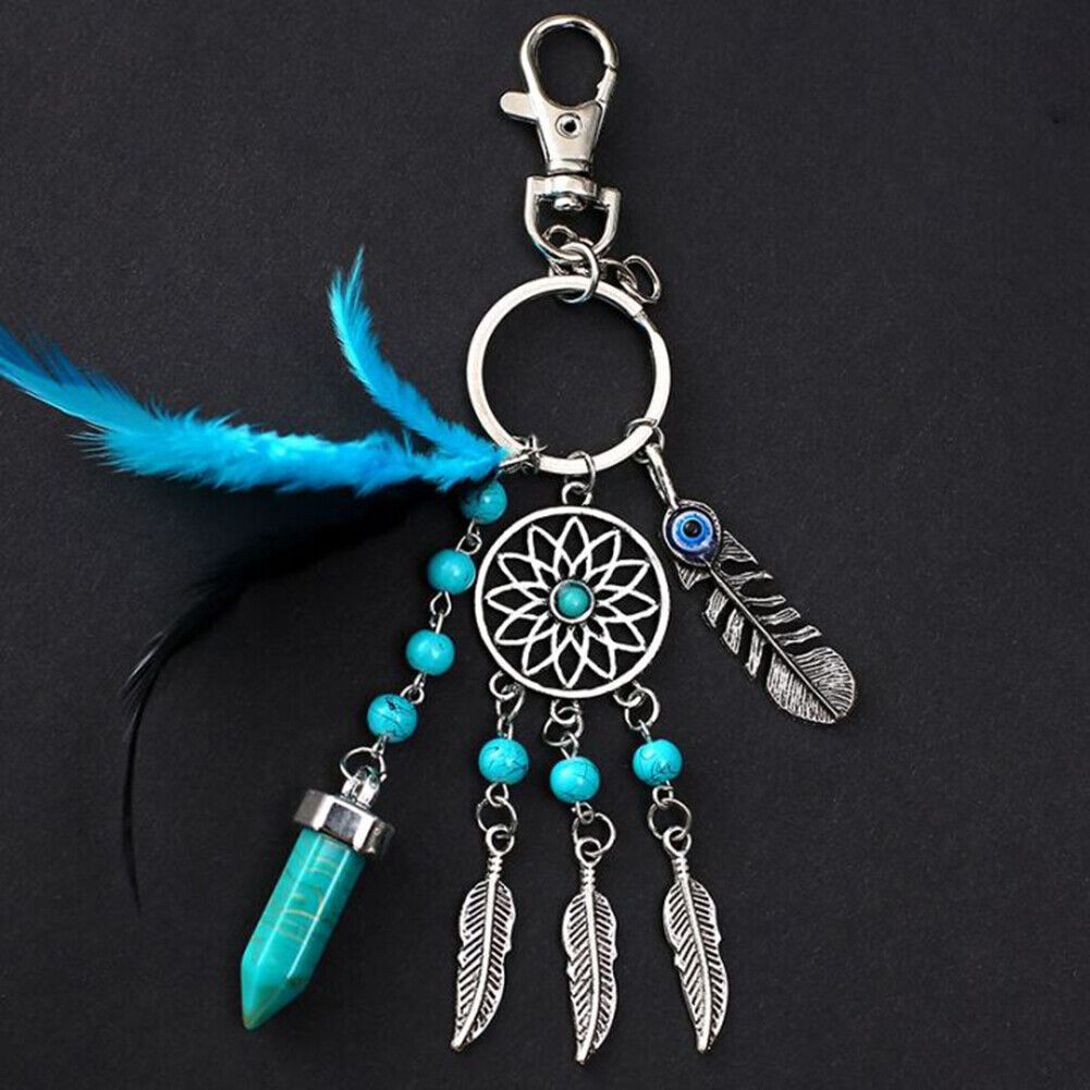 Women Natural Turquoise Dreamcatcher Keychain Boho Fashion Keychain