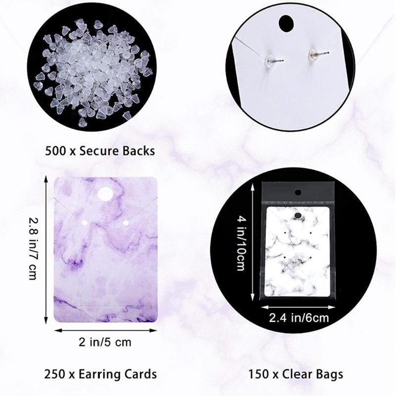 Marble Earring Display Card Set Include Jewelry Display Cards Self-Seal Bags