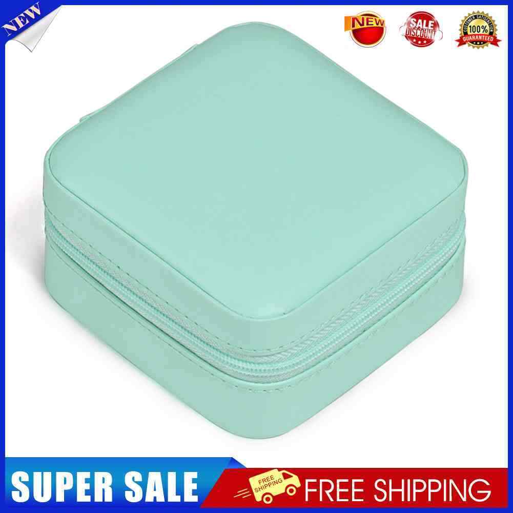 Portable Zipper Jewelry Case Travel Ring Holder Earrings Box (Sky Blue)