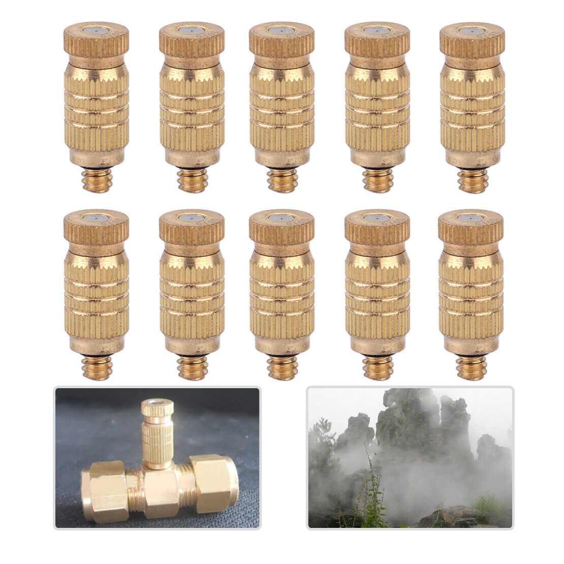 10x Threaded Brass Fog Mist Nozzle Misting Fogging Spray Head Sprinkler Li