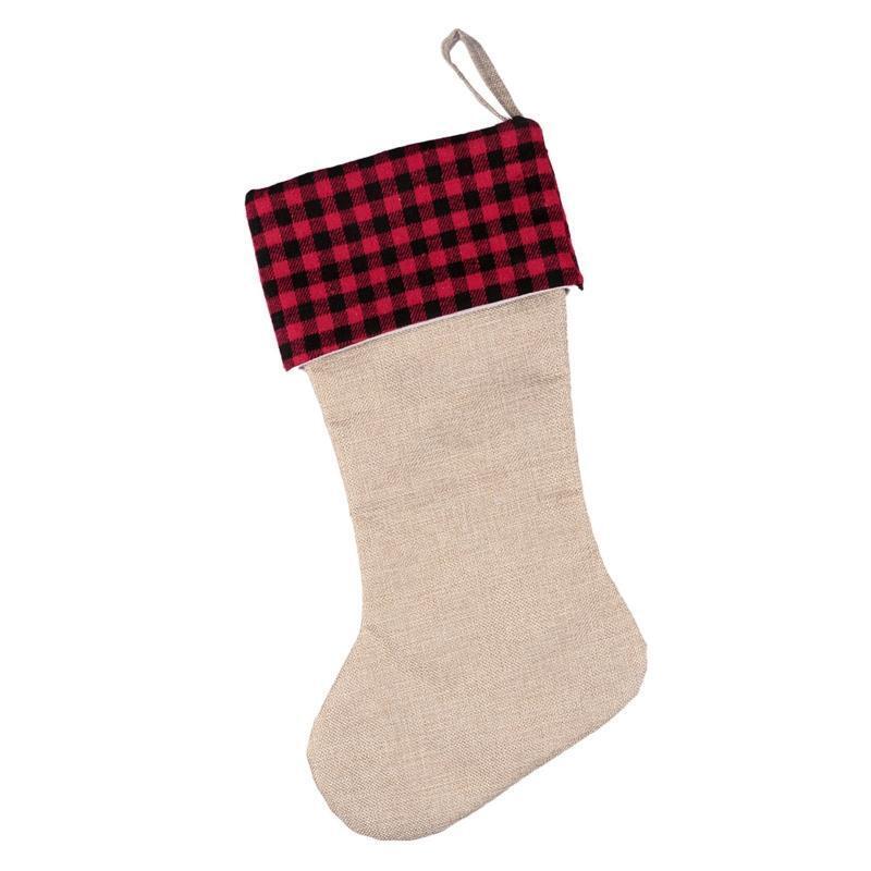 Christmas Elk Stocking Pendant Plaid Cloth Xmas Tree Decor Children's Candy