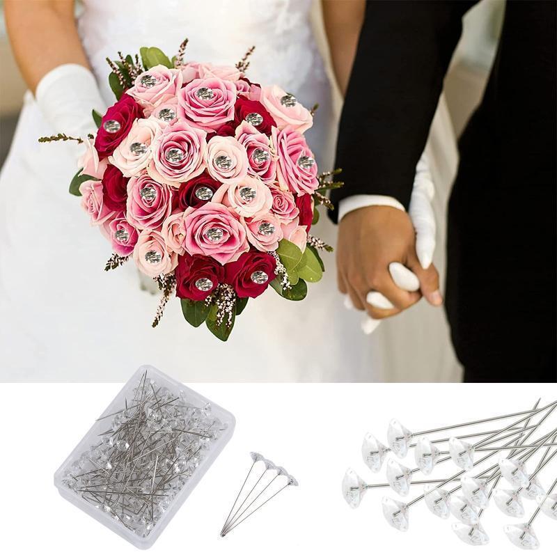 Clear Straight Pin Bouquet Pins Rhinestone  for Wedding Jewelry DIY Decoration